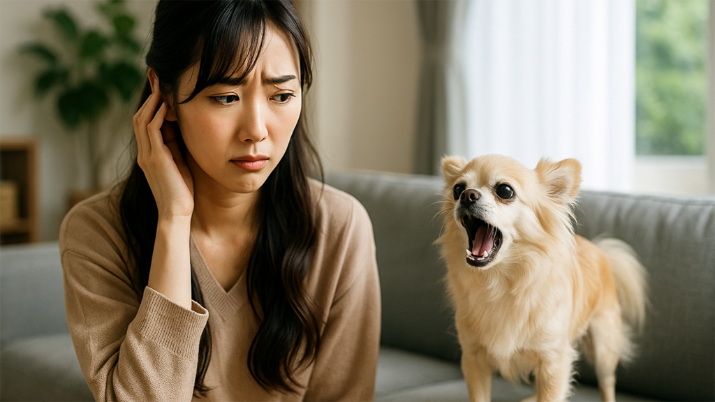犬がうるさくて困っている女性