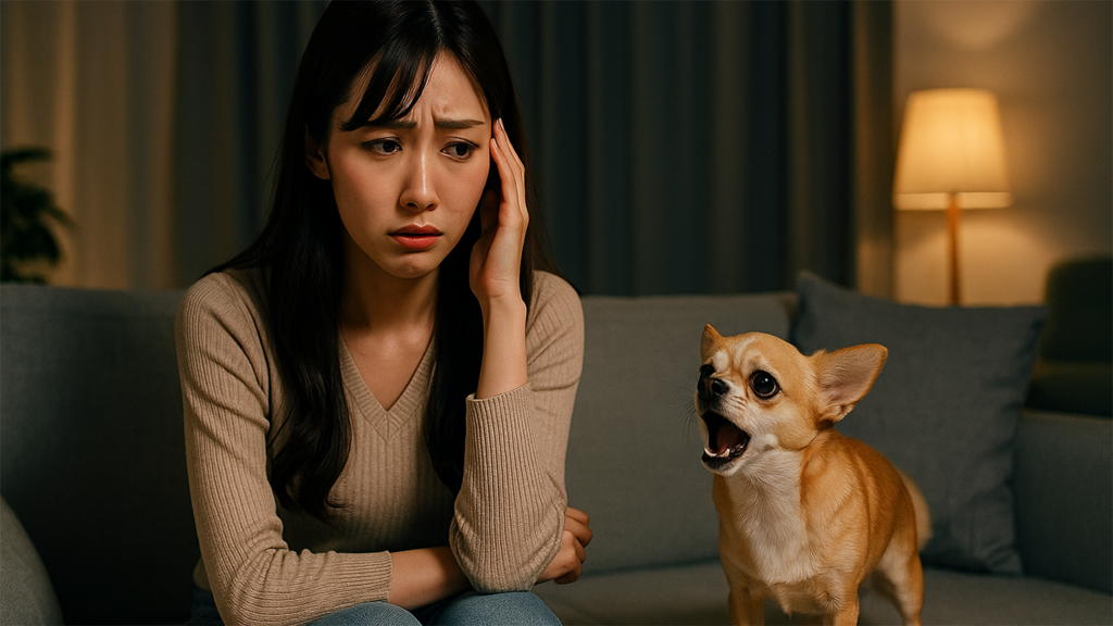 夜中に飼い犬が吠えて困っている女性