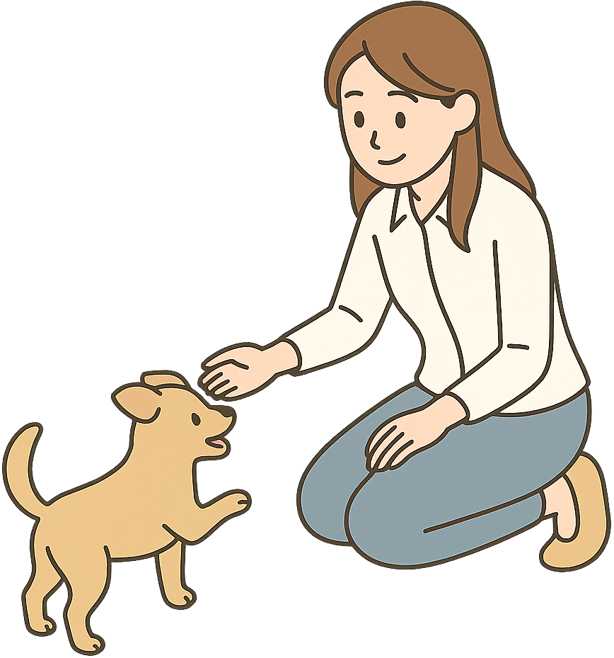 犬と遊んでいる飼い主