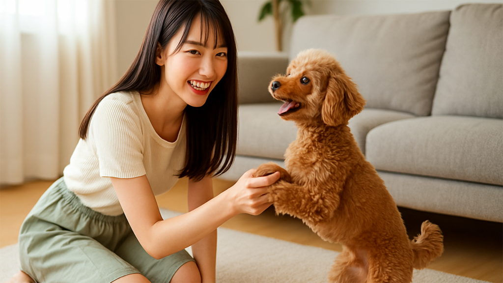 飼い主と遊んでいる小型犬