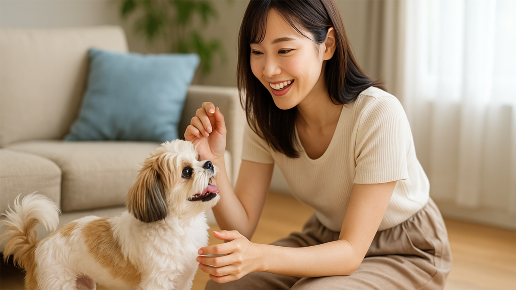 犬と遊んでいる飼い主