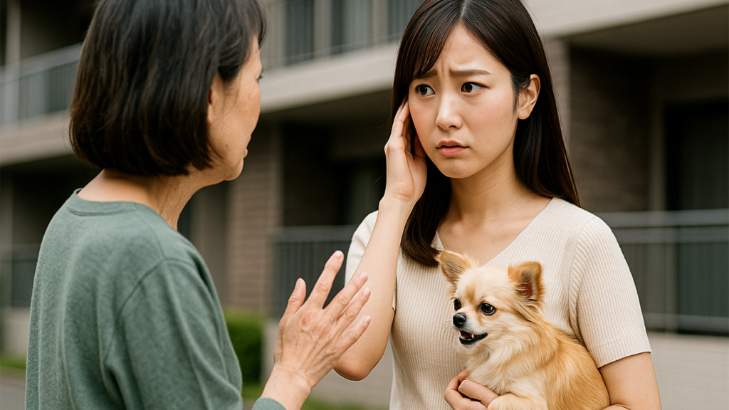 苦情を言われている飼い主の女性