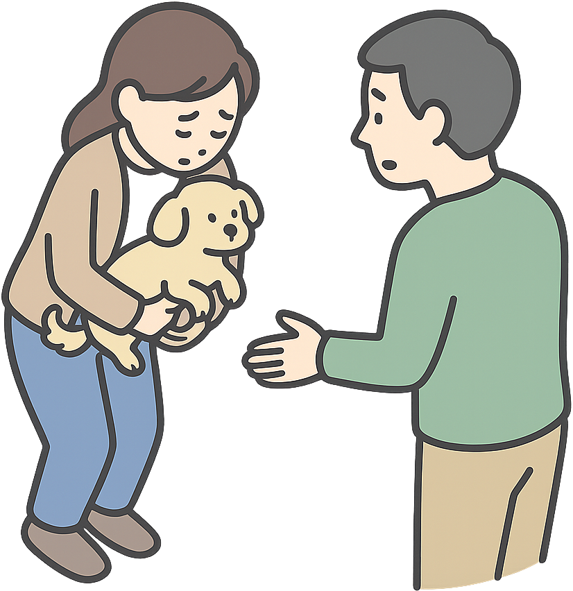 お詫びしている飼い主の女性