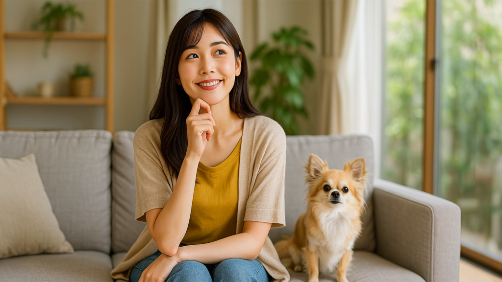 小型犬を飼っている女性