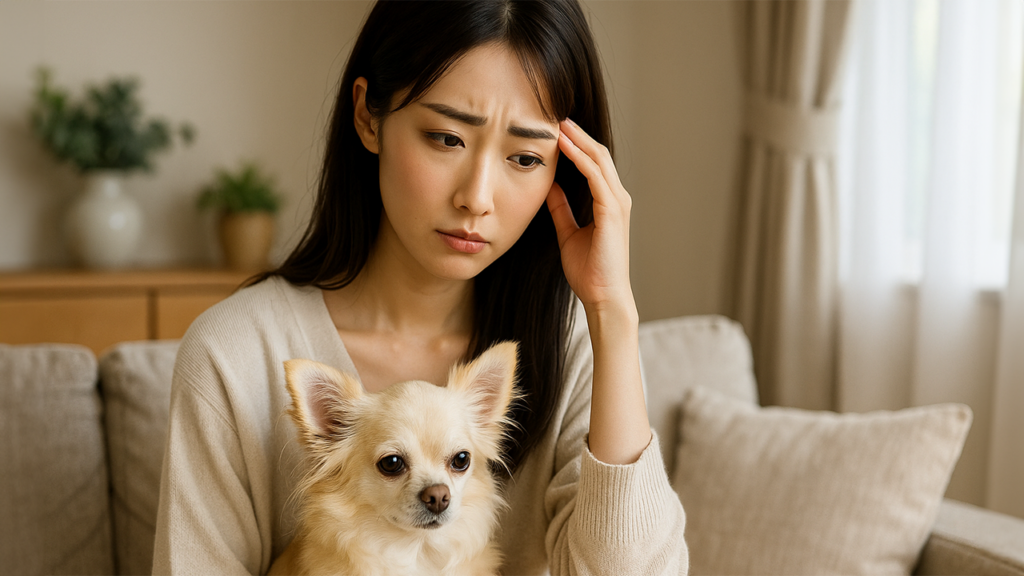 飼い犬のことで考えごとをしている女性