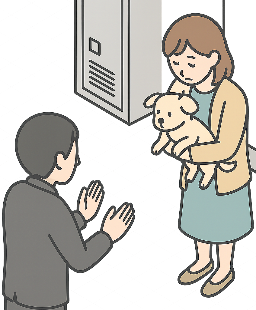 お詫びしている飼い主の女性