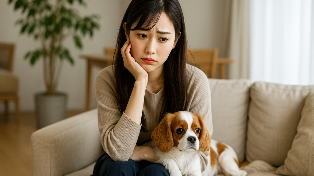 飼い犬の鳴き声問題で困っている飼い主の女性