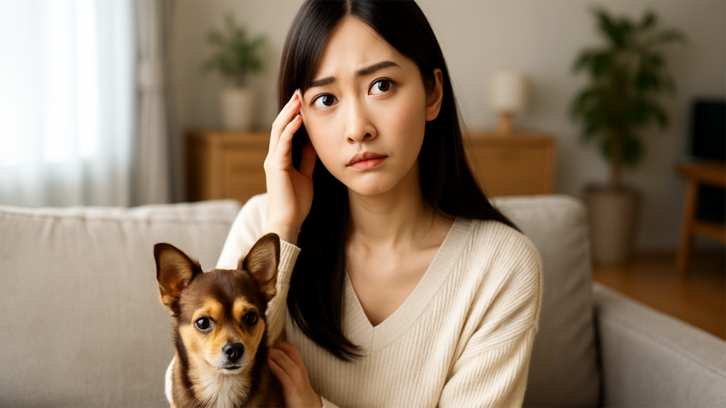 飼い犬のことで悩んでいる女性