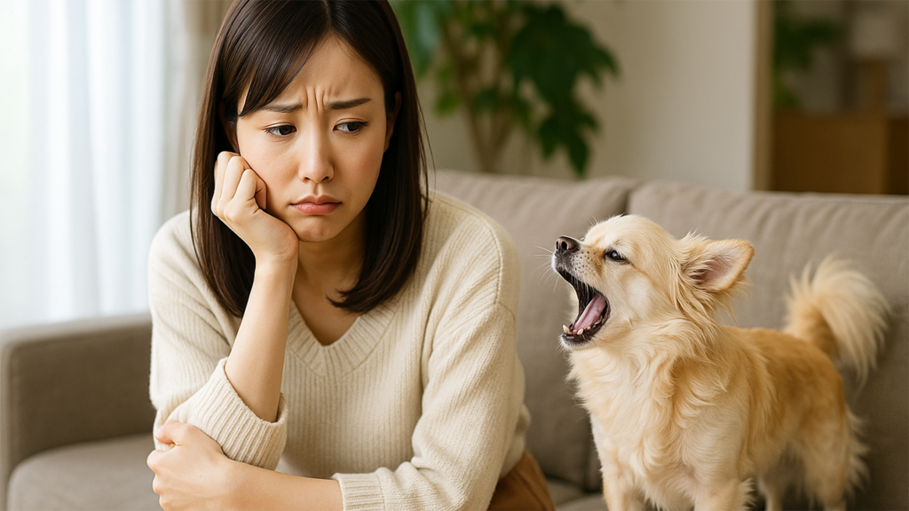 飼い犬の鳴き声で困っている女性