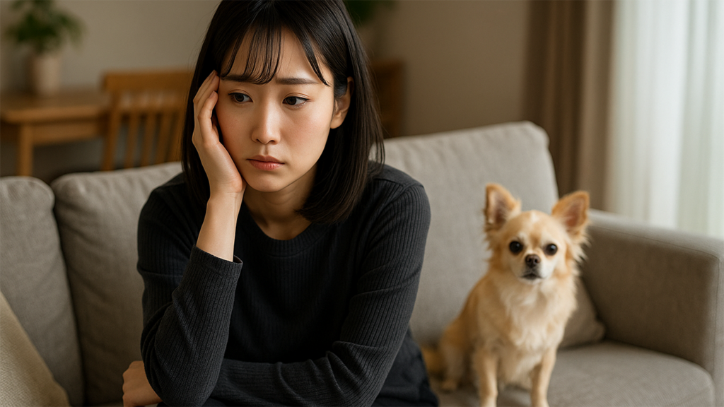 飼い犬の鳴き声問題で悩んでいる女性