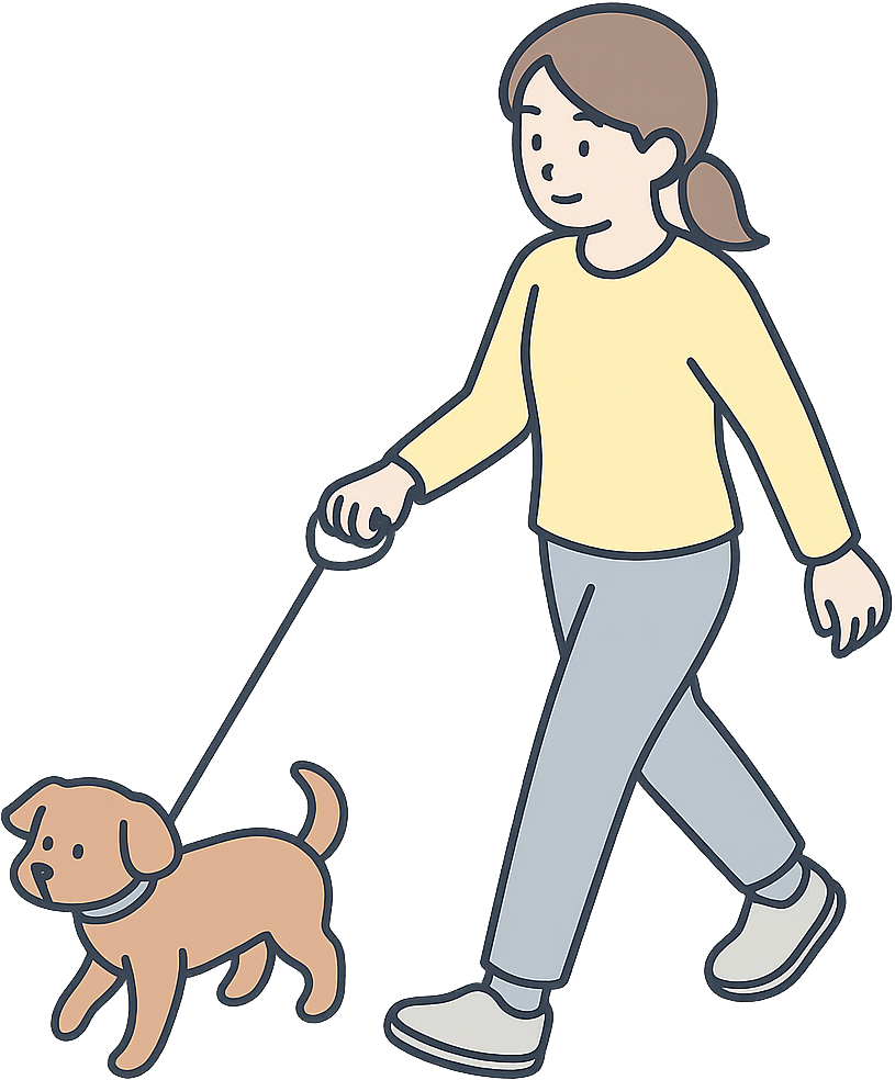 犬の散歩をしている飼い主の女性