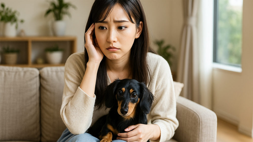 飼い犬の鳴き声が近所迷惑かもと心配している女性