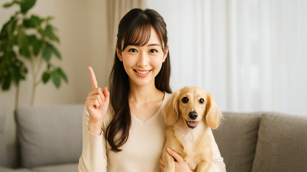 鳴き声対策をガイドしている飼い主の女性