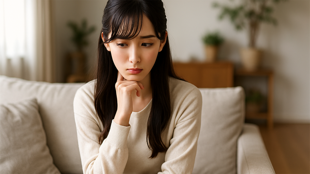 考えごとをしている飼い主の女性
