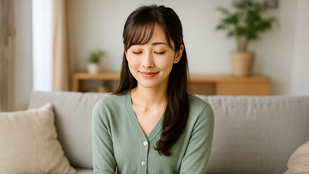 安堵している飼い主の女性