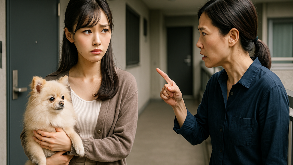 近隣住人からクレームを受けている飼い主の女性