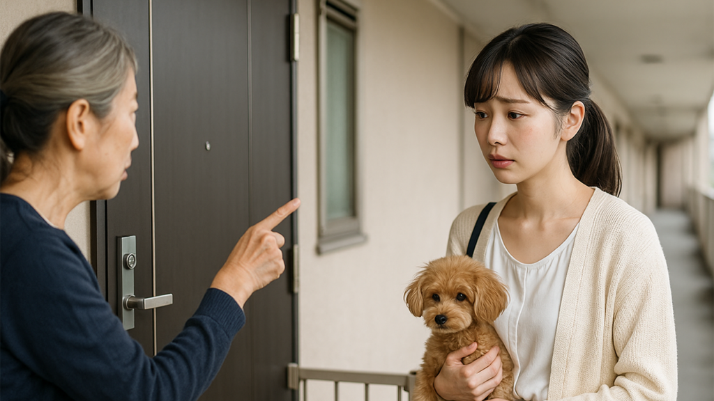 苦情を言われている飼い主の女性