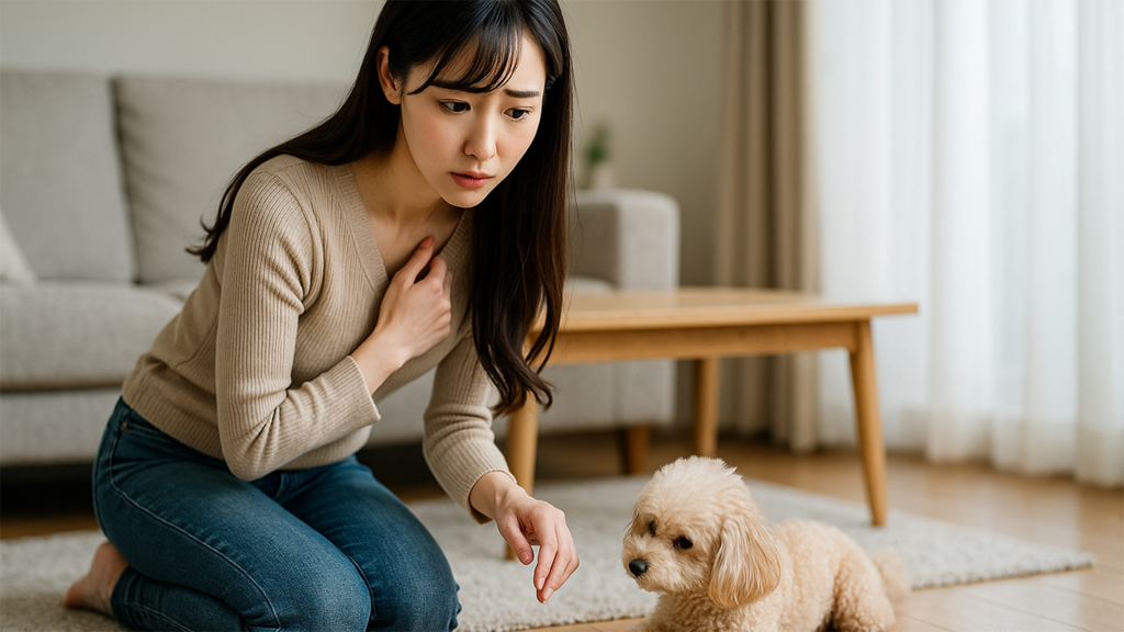 飼い犬の鳴き声対策を考えている女性