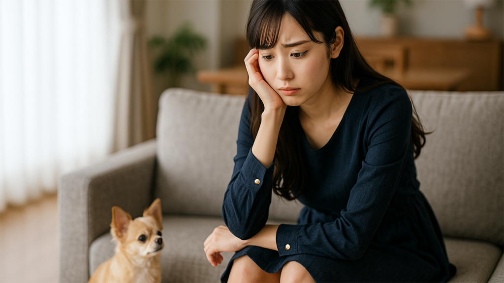 飼い犬の鳴き声対策を考えている女性