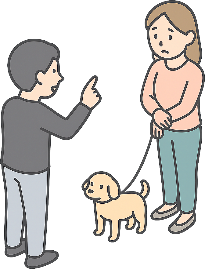 苦情を言われている、小型犬を飼っている女性