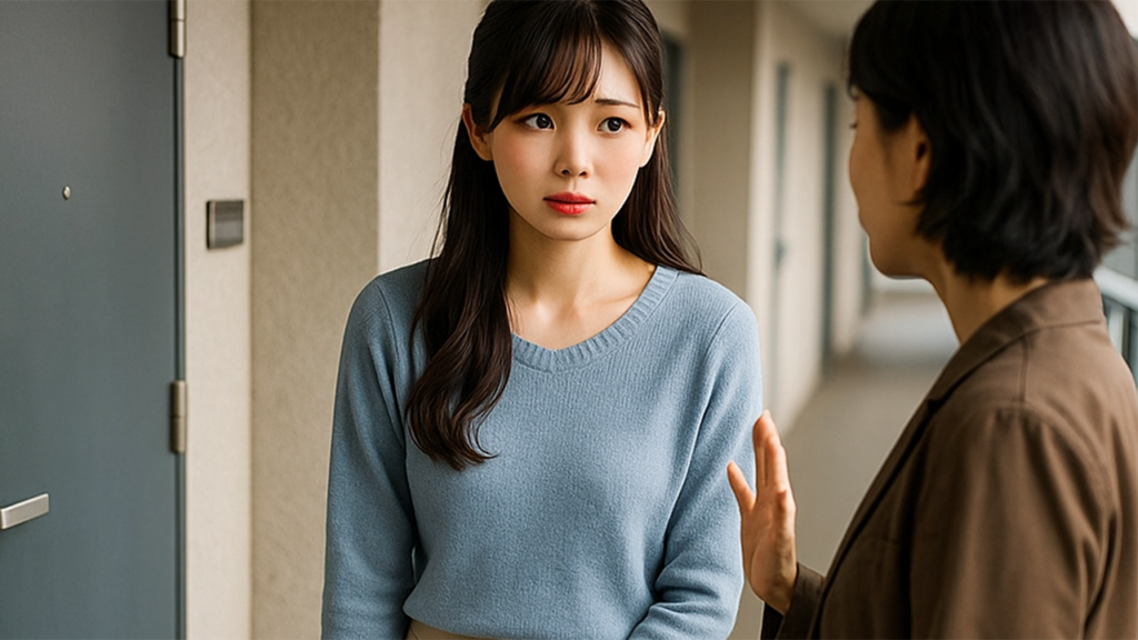 近隣住人に苦情を言われている女性