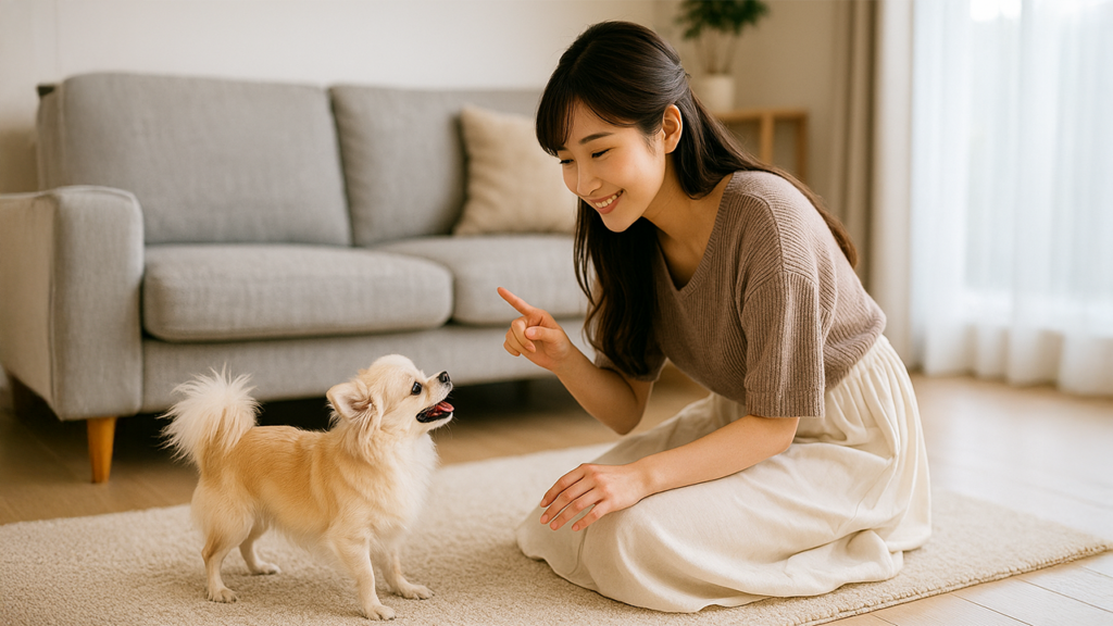 マンションで犬を飼っている女性