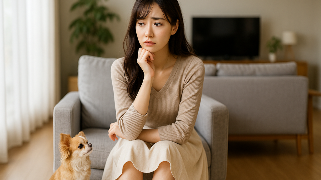 マンションで犬を飼っている女性