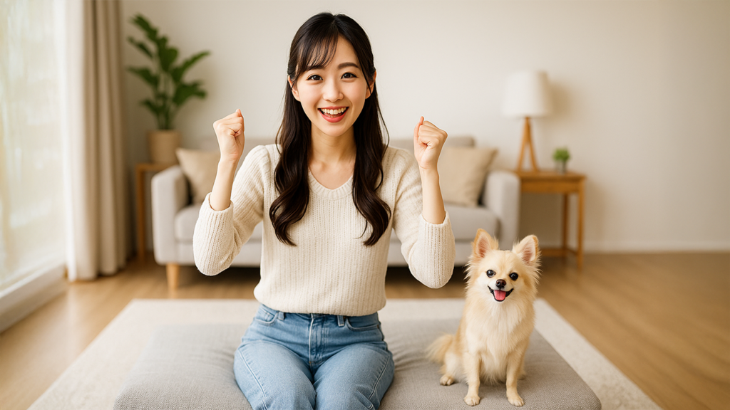 マンションで犬を飼っている女性