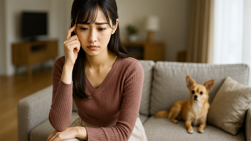 飼い犬の鳴き声対策を考えている女性