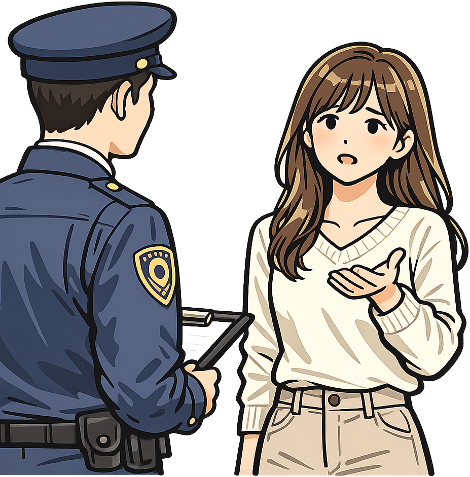 警察官に説明している女性