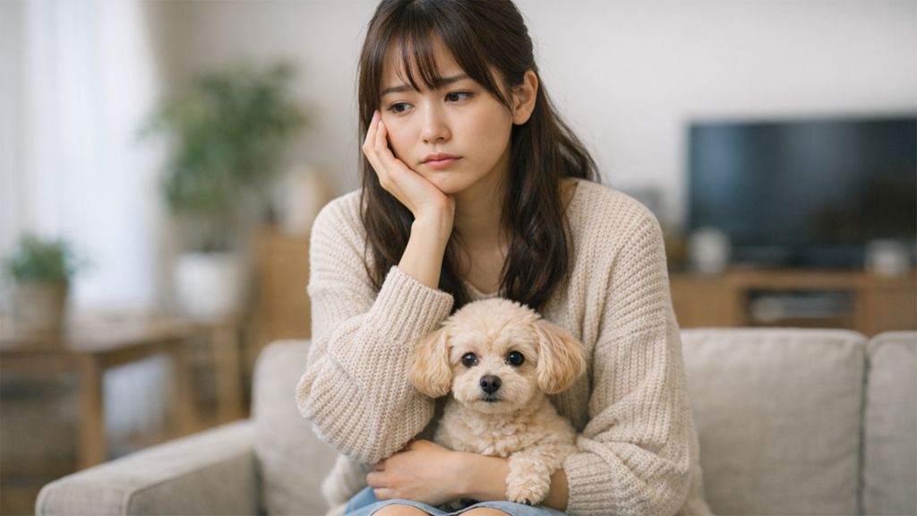 留守番が不安な飼い主の女性